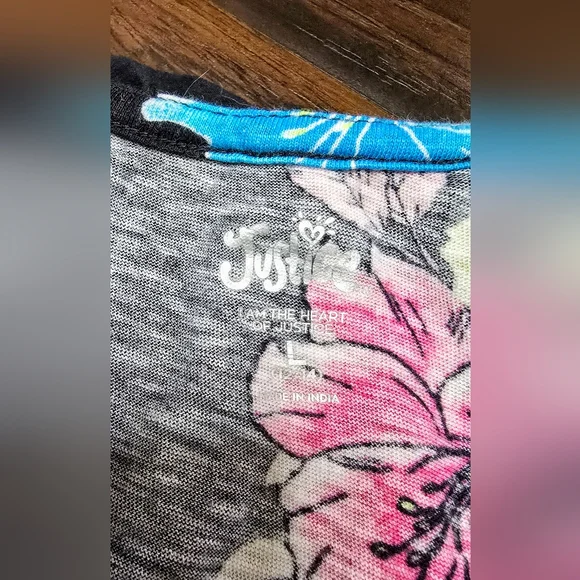 Justice Girls Tropical Ruffle Neck Tank Blouse Large - Picture 5 of 7